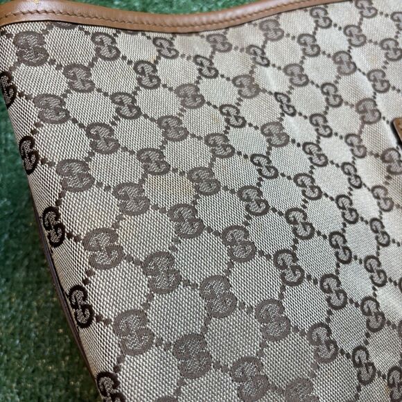 Gucci GG Monogram Shoulder Bag Vintage Brown Gold Canvas Leather Authentic - Picture 10 of 13